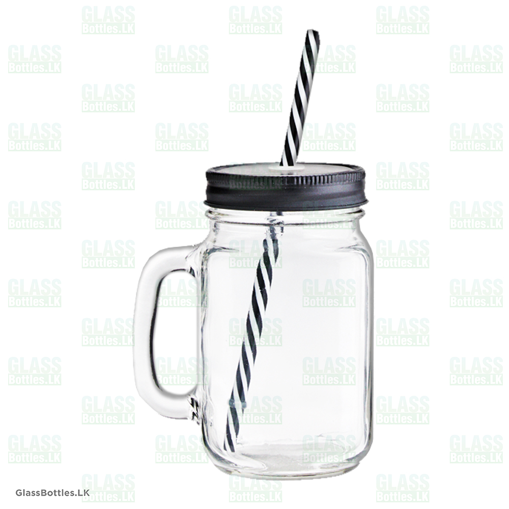 16oz Square Mason Glass Jar Handle Mug With Straw - Image 2