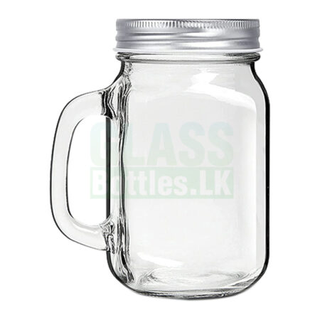 16oz Square Mason Glass Jar Mug With Handle